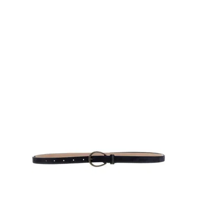 Brunello Cucinelli Women's Night Sky Leather Slim Belt Oval Buckle In ["black"]