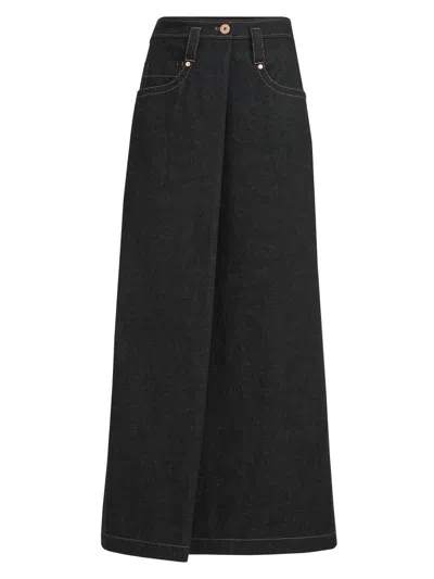 Brunello Cucinelli No-fade Denim Five-pocket Skirt With Monili In Black