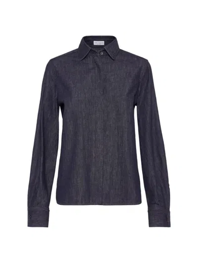 Brunello Cucinelli Monili Bead-embellished Denim Shirt In Dark Denim