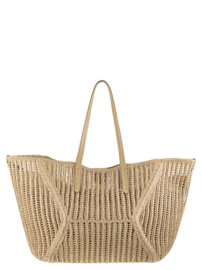 Brunello Cucinelli Women Nylon Knitted Shopping Bag With Inner Pouch In Neutral