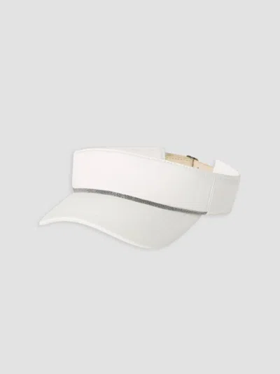 Brunello Cucinelli Women's Nylon Visor Hat With Shiny Band In White