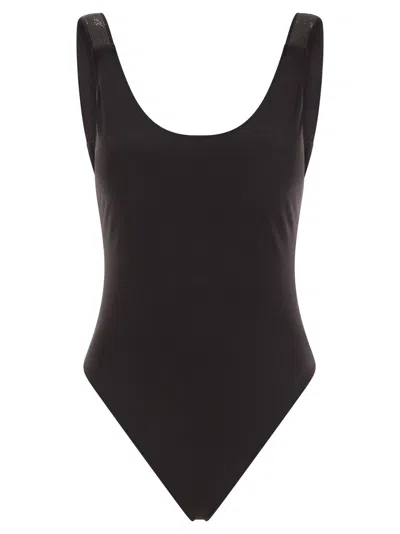 Brunello Cucinelli Women One-piece Swimming Costume In Techno Jersey With Necklace