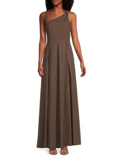 Brunello Cucinelli Women's One Shoulder Pleated Maxi Dress In Brown