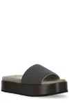 Brunello Cucinelli Textured Strap Slip-on Sandals With Cushioned Footbed In Grey
