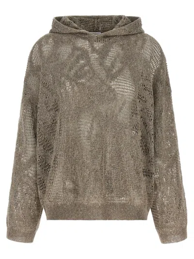 Brunello Cucinelli Women's Openwork Hooded Sweater In Brown