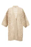 Brunello Cucinelli Openwork Knit Cardigan Sweater, Cardigans Beige In Cream