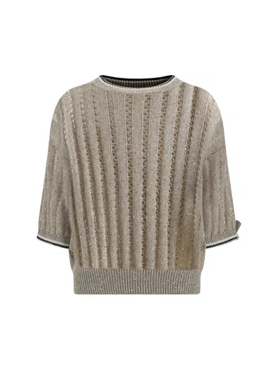 BRUNELLO CUCINELLI BRUNELLO CUCINELLI WOMEN OPENWORK KNIT PATTERN SWEATER WITH SEQUINS