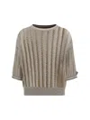 Brunello Cucinelli Women Openwork Knit Pattern Sweater With Sequins In Brown