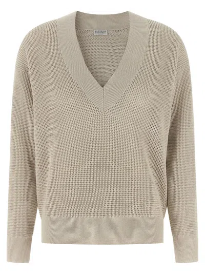 Brunello Cucinelli Women's Openwork Sweater In Beige