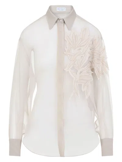 BRUNELLO CUCINELLI WOMEN'S ORGANZA EMBROIDERED SHIRT