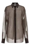 Brunello Cucinelli Sheer Long Sleeve Buttoned Cuff Shirt In Brown