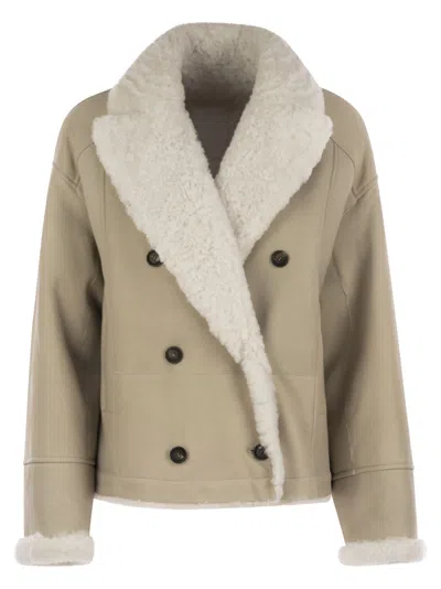 Brunello Cucinelli Reversible Fuzzy Shearling Outerwear With Jewellery In Beige
