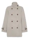 Brunello Cucinelli Double Worked Caban In Virgin Wool And Cashmere Cloth With Shiny Cuff Details Clo In Green