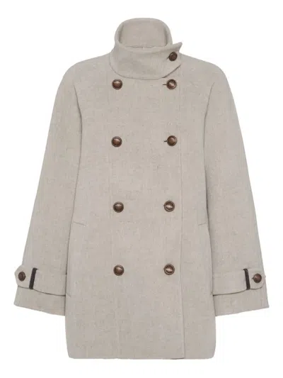 Brunello Cucinelli Double Breasted Coat In Green
