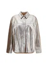 Brunello Cucinelli Leather Shirt Collared Metallic Finish In Multi
