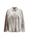 Brunello Cucinelli Leather Shirt Collared Metallic Finish In White