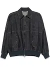 Brunello Cucinelli Denim-effect Twill Bomber Jacket With Shiny Zip In Blue