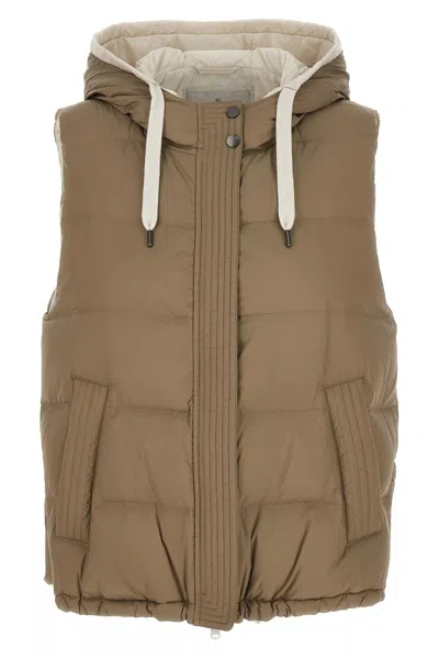 Brunello Cucinelli Hooded Puffer Gilet In Beige