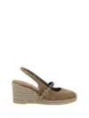 Brunello Cucinelli Jeweled Buckle Espadrille Wedge Sandals In Brown