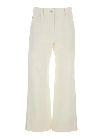 Brunello Cucinelli White Trousers With Back Jewel Detail In Cotton Blend Woman In Multi