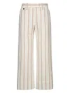 Brunello Cucinelli Multicolor Crop Pants With All-over Striped Motif And Monile Detail In Linen And Cotton Blend Woman