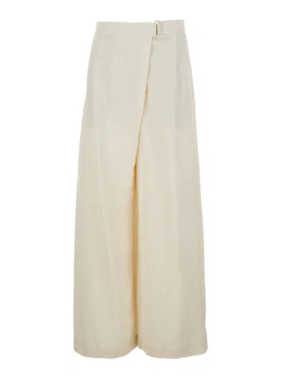Brunello Cucinelli Belted Pleated Twill Wide-leg Pants In White