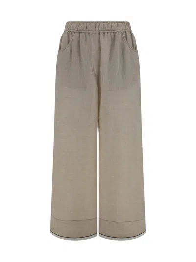 Brunello Cucinelli Women Pants With Embellishments In Gray