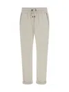 Brunello Cucinelli White Pants With Elastic Drawstring Waist And Monile Detail On The Pockets In Cotton Woman In Multicolor