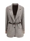 Brunello Cucinelli Women Patterned Wool Jacket In Gray
