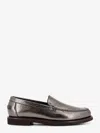 Brunello Cucinelli Metallic Finish Round Toe Loafers With Rubber Sole In Gray