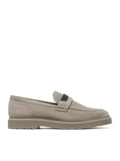 Brunello Cucinelli Suede Crystal-embellished Loafers In Neutral