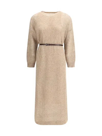 Brunello Cucinelli Women Perforated Long Dress In Neutral