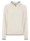 Brunello Cucinelli Women's Perforated Rib Cotton Knit Topwear With Hood And Necklace In White