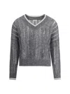 Brunello Cucinelli Women Perforated Sweater With Sequins In Gray