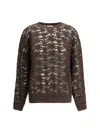 Brunello Cucinelli Brown Perforated Sweater With Micro Sequins In Multicolor