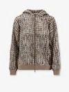 Brunello Cucinelli Women Perforated Wool Blend Cardigan With Sequins In Brown
