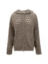 Brunello Cucinelli Women Perforated Wool Cardigan In Brown