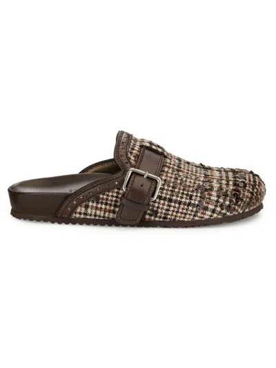 Brunello Cucinelli Women's Plaid Alpaca-wool Blend Mules In Beige Tobacco