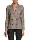 Brunello Cucinelli Women's Plaid Wool Blend Double Breasted Blazer In Brown