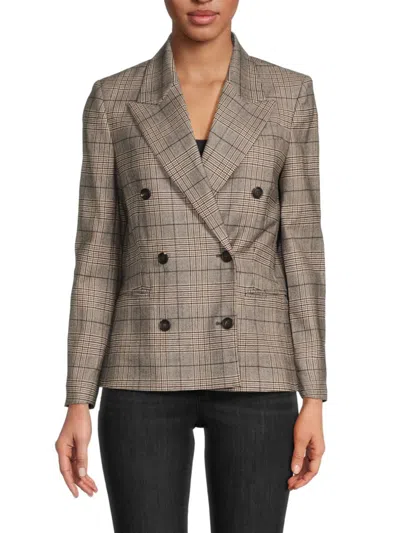 Brunello Cucinelli Women's Plaid Wool Blend Double Breasted Blazer In Brown
