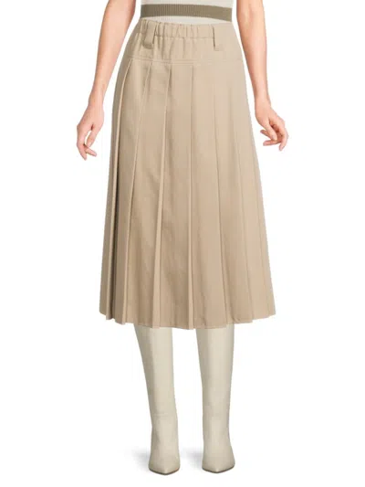 Brunello Cucinelli Women's Pleated Cotton-blend Midi-skirt In Neutral