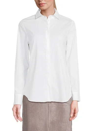 Brunello Cucinelli Women's Point Collar Curved Hem Shirt In White