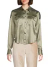 Brunello Cucinelli Women's Point Collar Stretch Silk Shirt In Green
