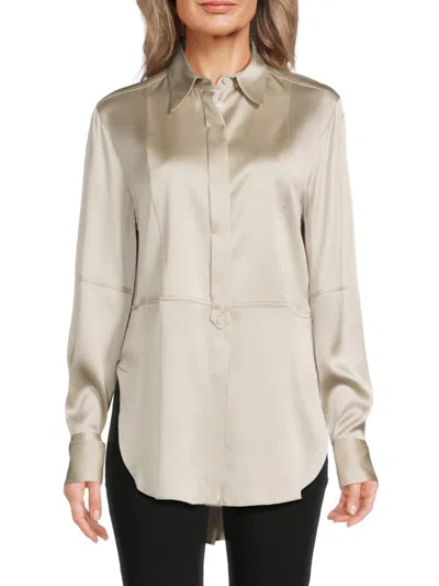Brunello Cucinelli Women's Point Collar Stretch-silk Shirt In Neutral