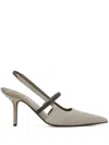 Brunello Cucinelli Sling-back Pointed Toe Stiletto Pumps In Gray
