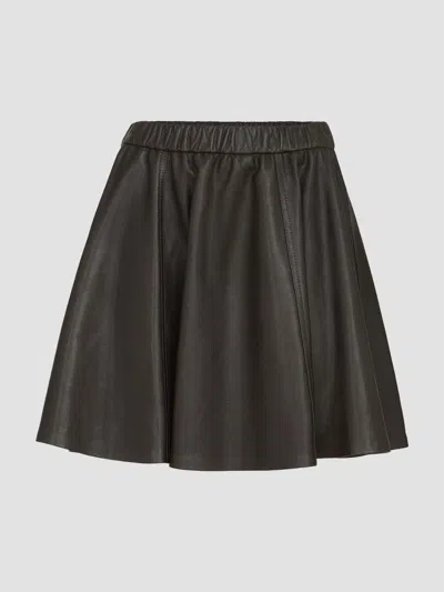 Brunello Cucinelli Polished Nappa-leather Mini Circle Skirt In Black