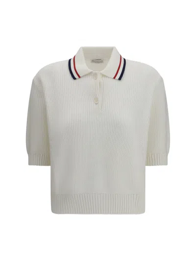 Brunello Cucinelli Women Polo In Cotton English Rib Knit In Gray