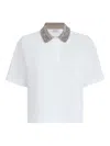 Brunello Cucinelli Women Cotton Jersey Polo Shirt With Dazzling Knit Collar In Multi