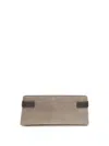 Brunello Cucinelli Essence Rectangular Suede Pouch Top Handle In Gray