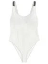 Brunello Cucinelli White Techno Jersey Precious Details One-piece Swimsuit In White